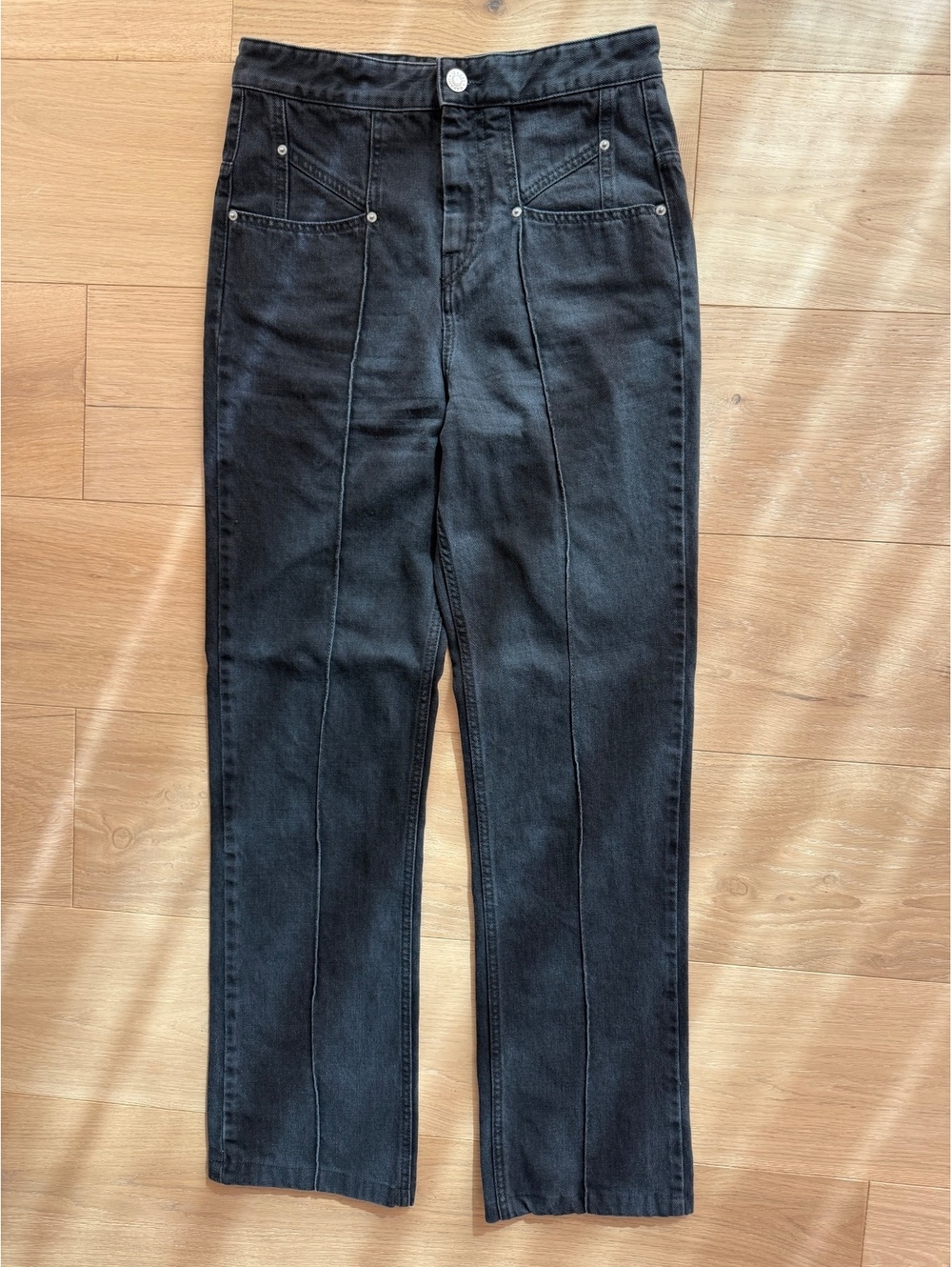 Isabel Marant Lirokayo Black High Rise Pintuck Jeans Trousers Size 36